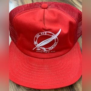Vintage The Red Feather Bar Green River Wyoming SNAPBACK TRUCKER HAT 90’s Red
